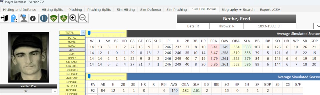 Sample of stat splits in the simulation database