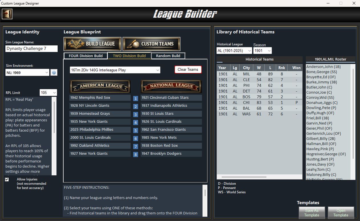 Nostalgia Sim Baseball league designer
